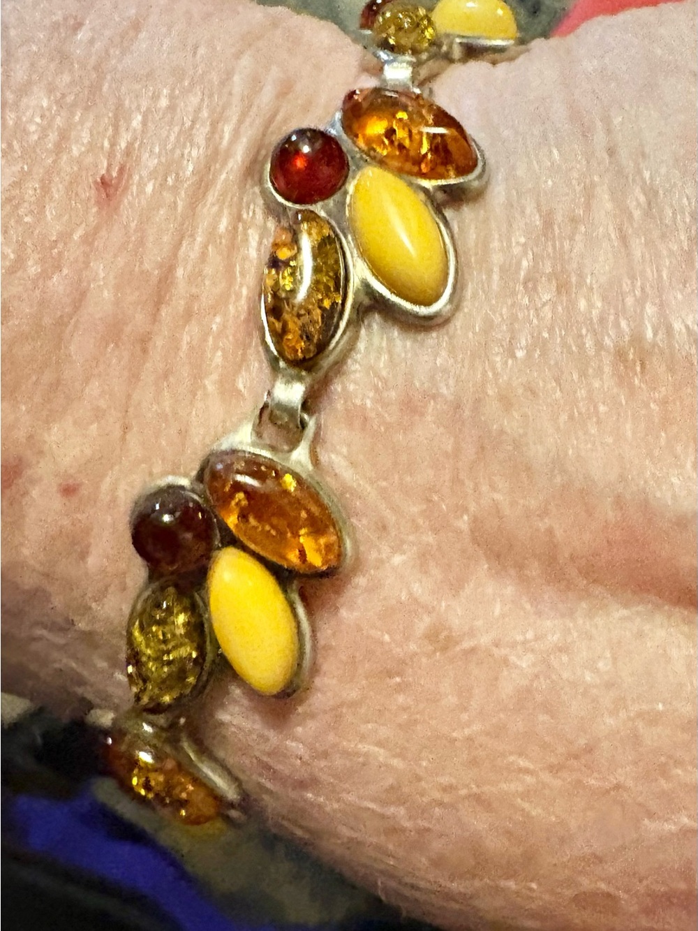 Amber Multi-Stone 925 Silver Bracelet - 7”